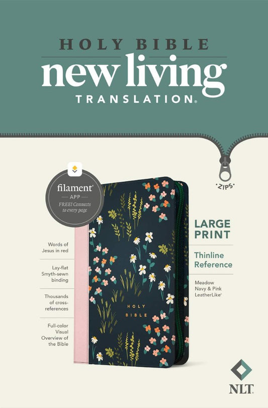 NLT Large Print Thinline Reference Zipper Bible, Filament