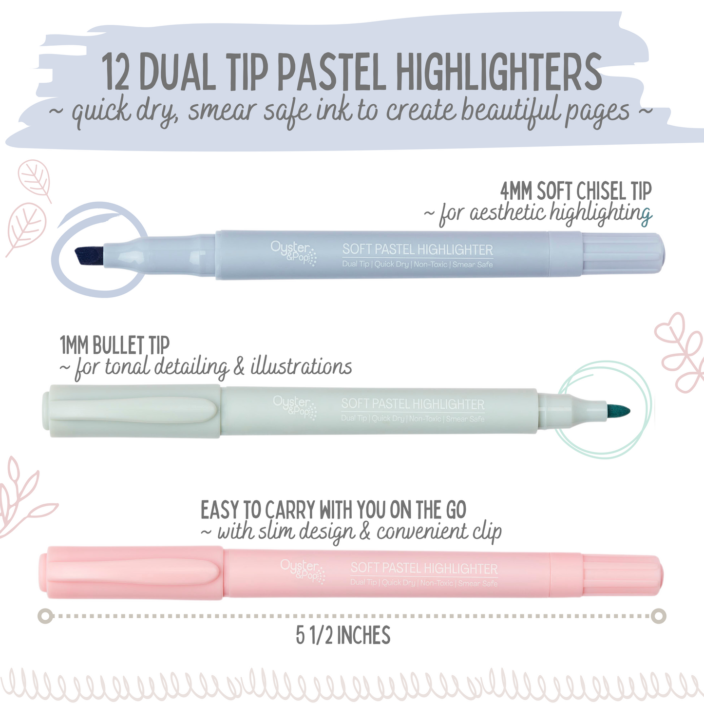 12 Pack Pastel Dual Tip Highlighters