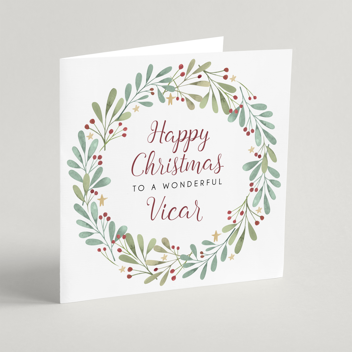 'Happy Christmas to a Wonderful Vicar' Single Christmas Card