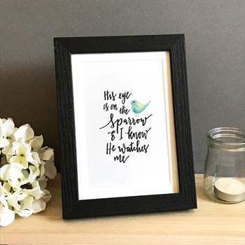 'His Eye Is On The Sparrow' by Emily Burger - 7 x 5 black framed print