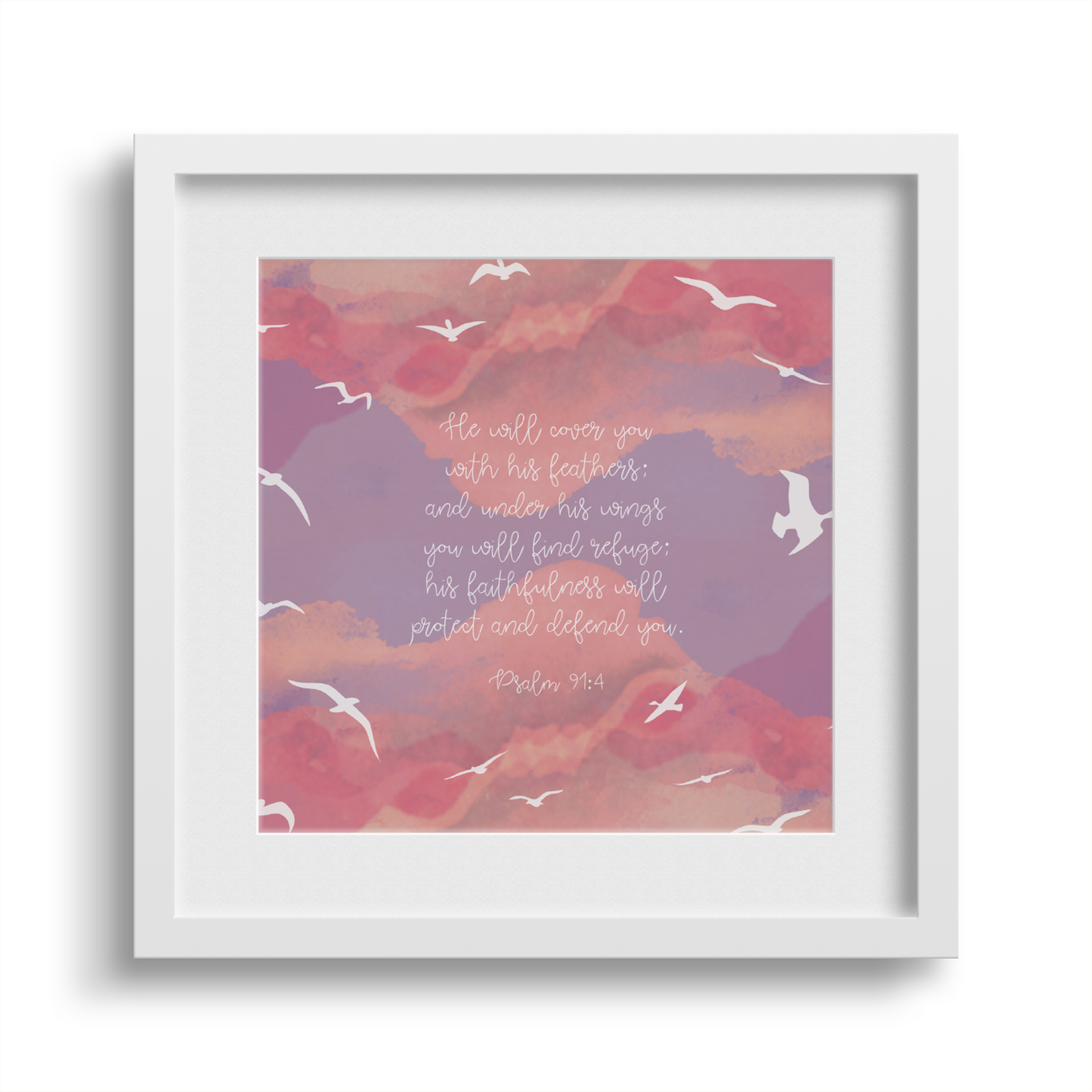 'Under His Wings' 6x6 White Framed Print