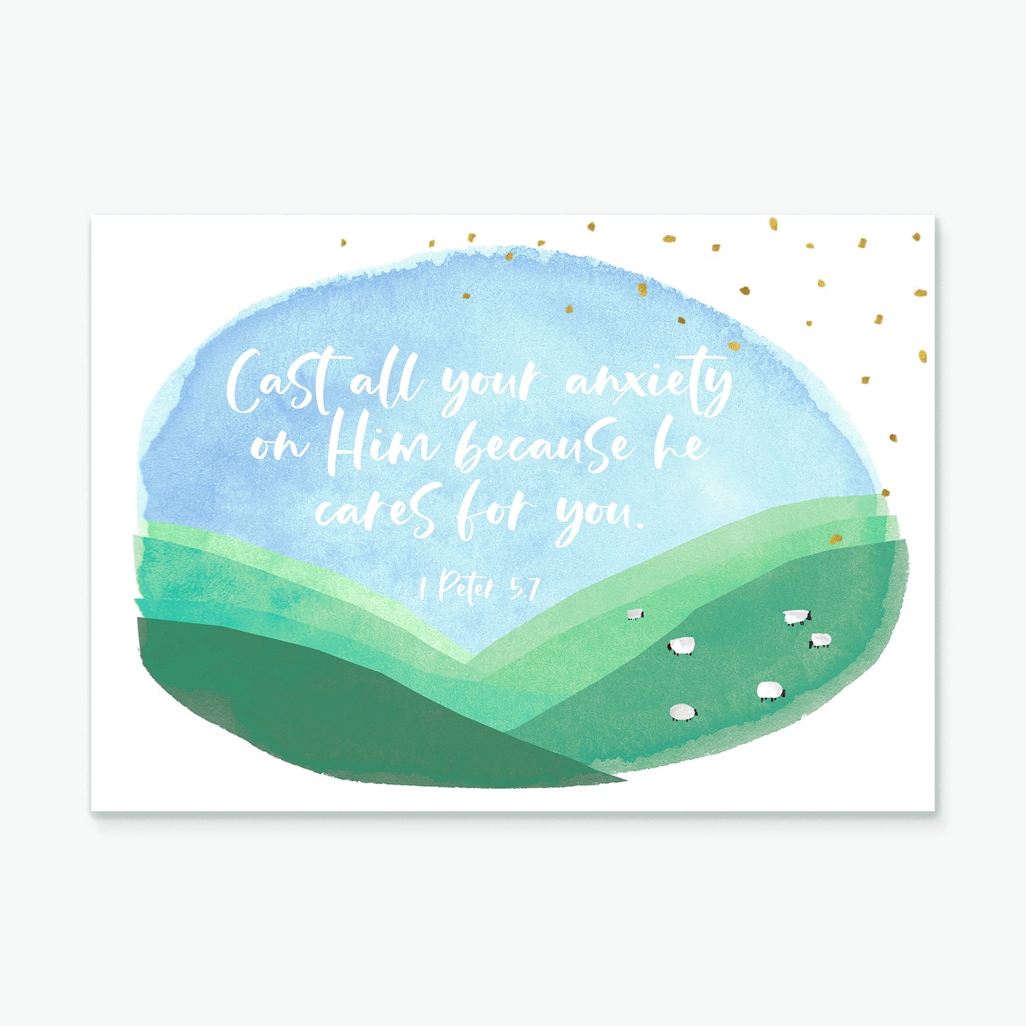 'Cast all your anxiety (Hillside)' greeting card