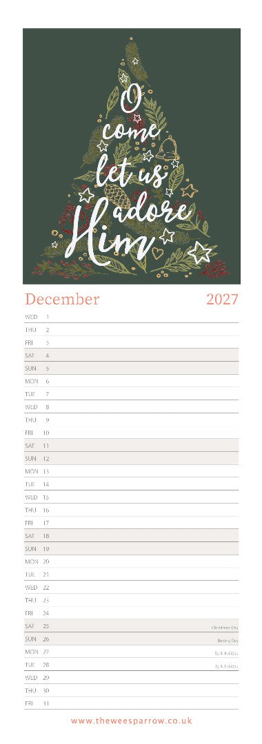 The Wee Sparrow 2027 Calendar (A3 slimline)