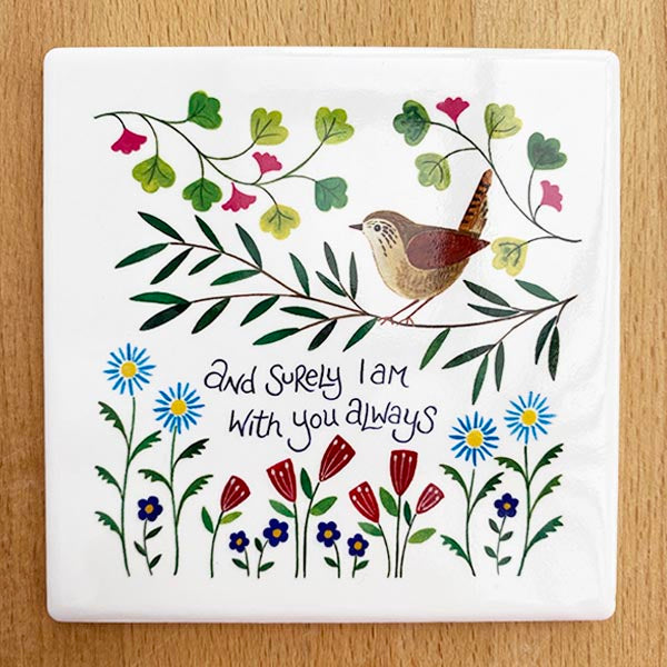 Surely I Am With You by Hannah Dunnett - Garden Birds Design Coaster