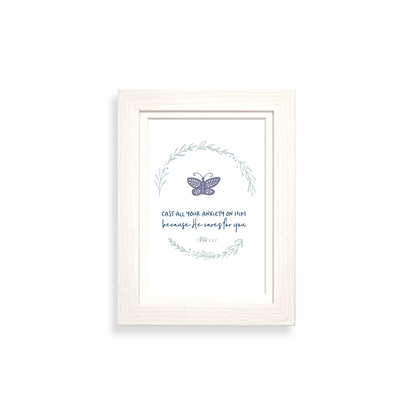 Cast all your anxiety on Him because He cares for you framed print