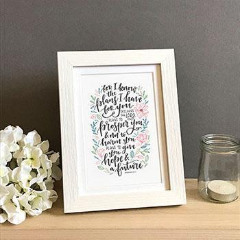 'For I know the plans I have for you' (leaves) - Framed Print