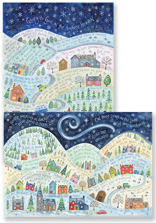 “A Light Has Dawned” and “Glory to God in the Highest” Christmas card pack - Hannah Dunnett