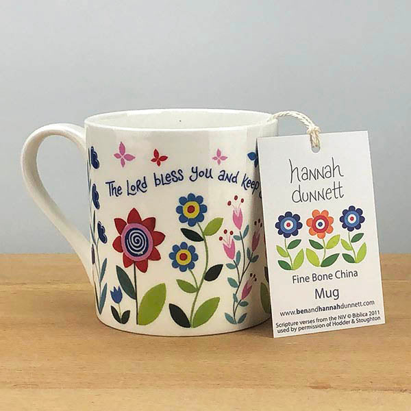 'Bless You and Keep You' bone china mug by Hannah Dunnett