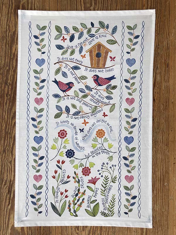 'Love is Patient' Tea Towel by Hannah Dunnett