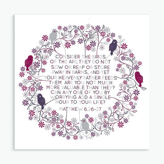 'Consider the birds' square greeting card