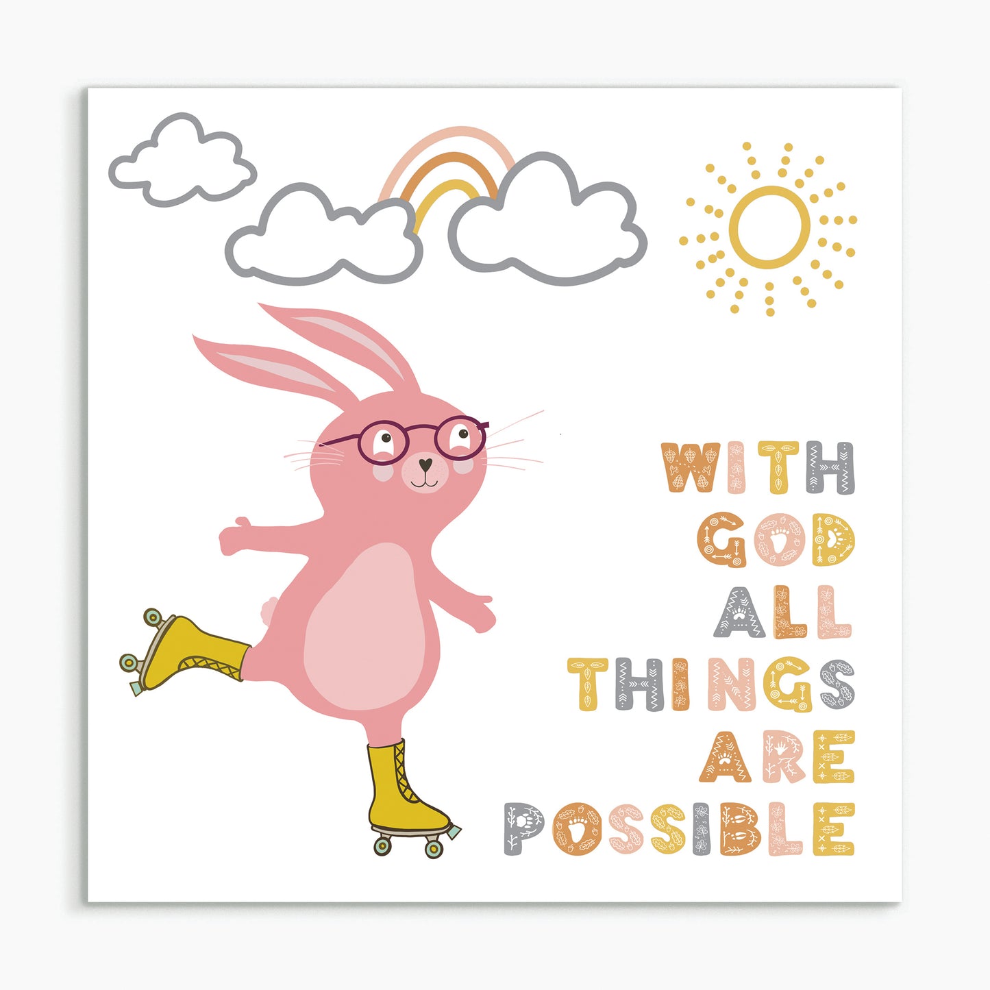 "With God all things are possible - Rabbit" White framed print