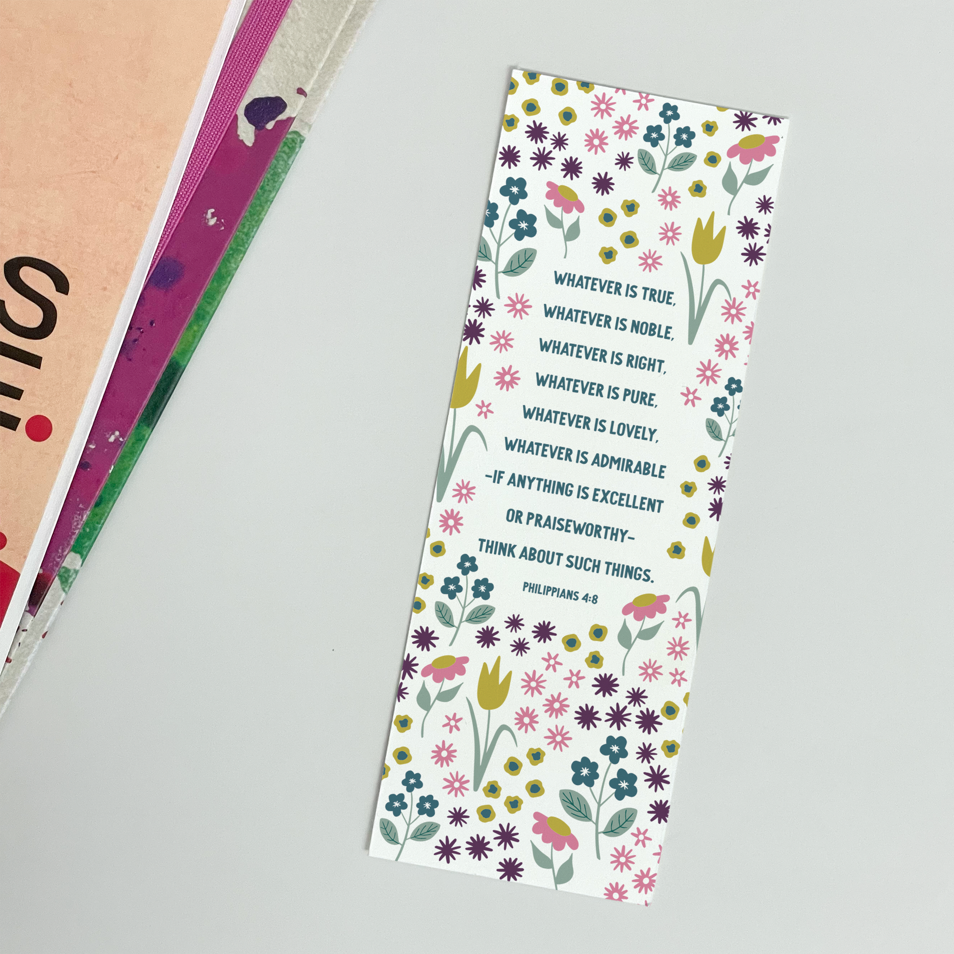 CHRISTIAN BOOKMARK GIFT - PHILIPPIANS 4:8 - THE WEE SPARROW