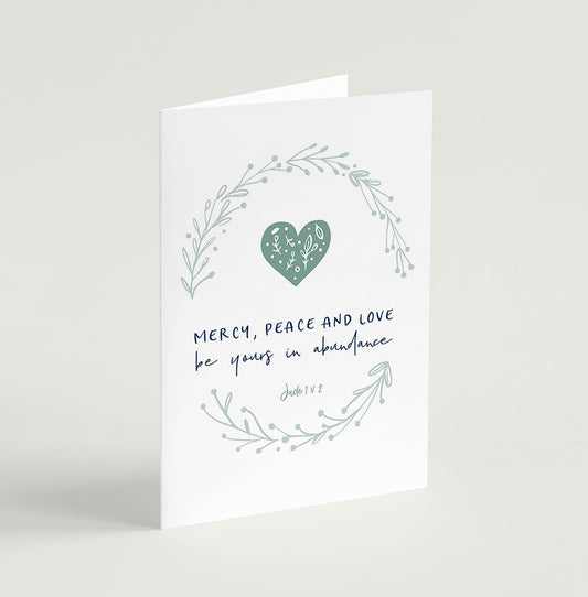Mercy, peace and love greeting card