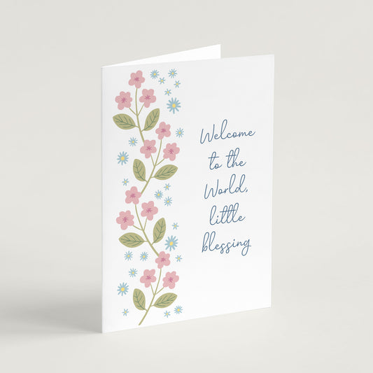 'Welcome To The World Little Blessing' New Baby Card & Envelope