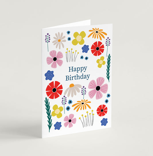 Retro Floral Birthday Card - A6