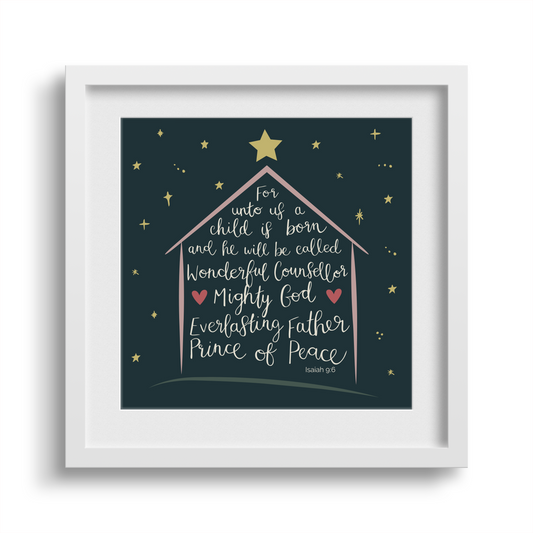 'Star & Stable Navy' Christmas Framed Print