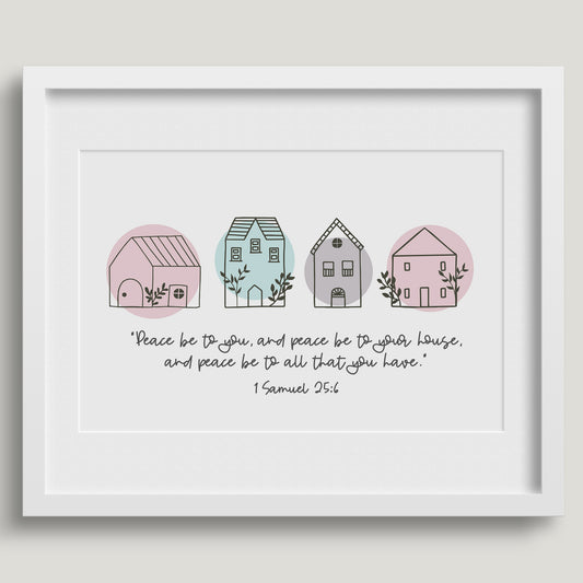 'Peace Be To Your House' (Scandi Home) 10x8 White Framed Print